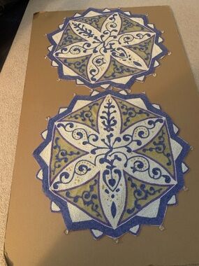 Bombay Beaded Floral Table Medallions in Blue, Purple & Cream